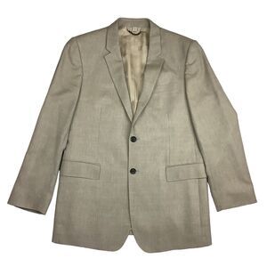 Burberry London Wool Silk Two Button Blazer Jacket Size 52R Beige Tan